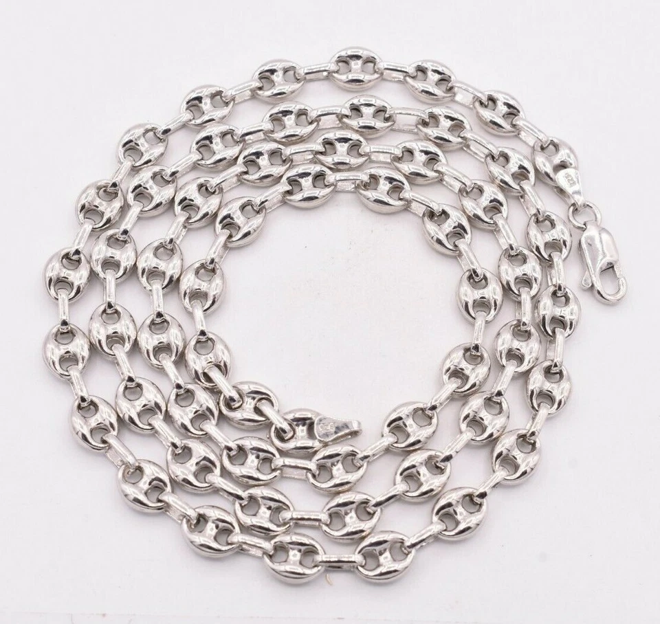 Colar corrente marinheiro âncora soprada 7 mm folheado a ouro branco 14K prata esterlina