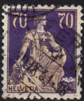SWITZERLAND 1924/1928 - Used 70c. purple Helvetia with the sword #SVY