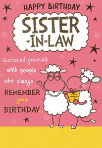 funny / humorous SISTER-IN-LAW happy birthday card - 2 x ...