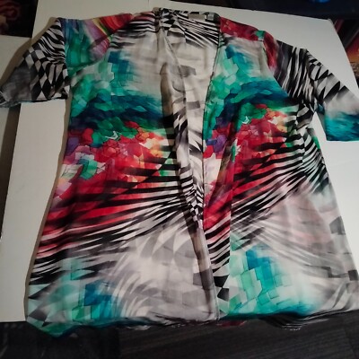 Avenue white multi color geometric light weight duster style open cardigan 22