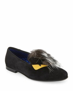 100% AUTHENTIC NEW MEN FENDI MONSTER FUR BLACK EVENING SLIPPER UK 12/US 13