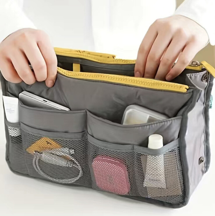 Multifunction Cosmetic Bag Makeup Case Pouch Toiletry Wash Organizer Travel Gray