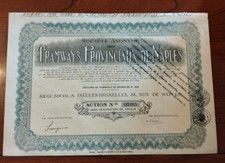 1884 CERTIFICATO AZIONARIO SOCIETA' ANONIMA TRAMWAYS DELLE PROVINCE DI NAPOLI