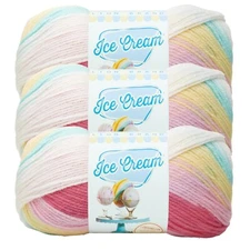 (3 Pack) Lion Brand Yarn 923-206AJ Ice Cream Baby Yarn, Tutti Frutti