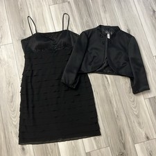 Alex Evenings Dress Jacket 2 Piece Bead Embellish Black Lined Layered Size 16