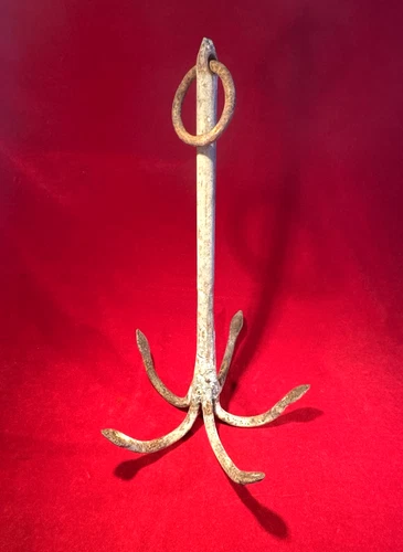 EARLY CIVIL WAR ERA HAND FORGED IRON 5 POINT NAVAL BATTLE GRAPPLING HOOK