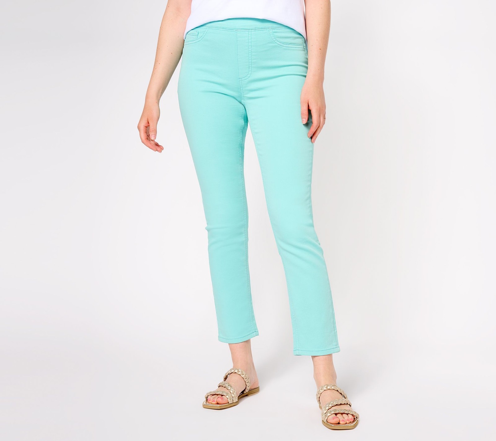 Denim & Co. Women's Plus Sz Pants 2X Comfy Knit Slim Straight Ankle Blue A629414