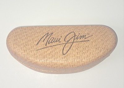Maui Jim Hard Clamshell Sunglasses Case Tan Brown Basket Weave Faux Bamboo