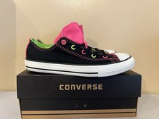 CO529 Converse 641190F Double Tongue Ox Black Pink Sneakers Shoes Youth Girls 4