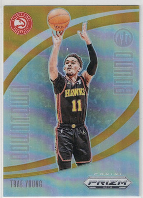 2023-24 Panini Prizm Deca Trae Young #10 Gold Prizm Downtown Bound /10 - Hawks