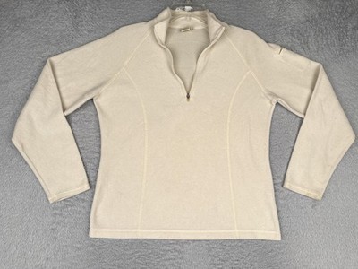 L.L. Bean Fleece Pullover Womens Medium White 1/4 Zip Mock Neck Pocket Hiking