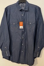 Wrangler Shirt Mens XL Denim Pearl Snap Western Cowboy Work Long Sleeve NEW