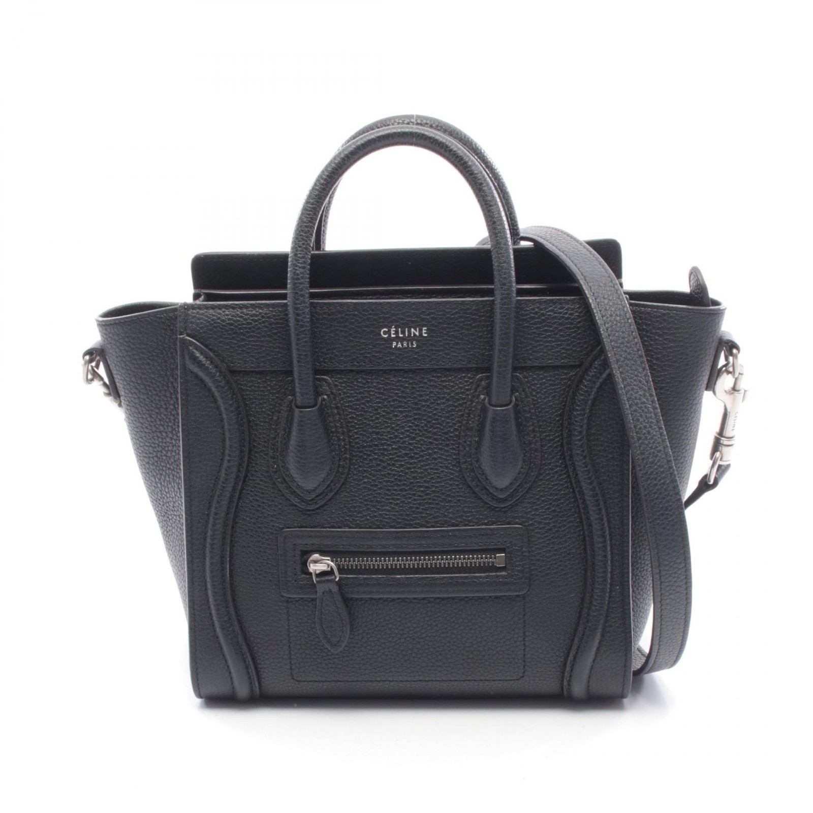 CELINE Luggage Nano Shopper shoulder crossbody Handbag leather Black Used Women