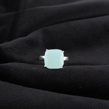Aqua Chalcedony Gemstone 925 Sterling Silver Jewelry Handcrafted Ring For Gift