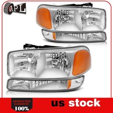 Chrome Headlights Assembly Fits 2002-2006 Gmc Sierra 1500 2500 3500 Lhrh Lamps