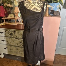 Vera Wang Designer Black Silk And Linen Blend Cocktail Dress Sz 10 Lined.