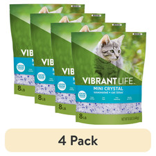 4 pack Vibrant Life Mini Crystal Cat Litter, Unscented, 8 lb Bag, 1 Count