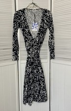 Diane von Furstenberg Target XXS Midi Wrap Dress Deep V-Neck Black White NWT