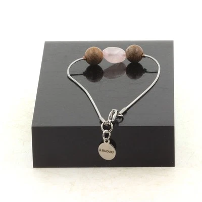 Pierres et Minéraux. Bracelet en acier inoxydable 1 Perle Quartz rose du Brésil - Photo 1/2