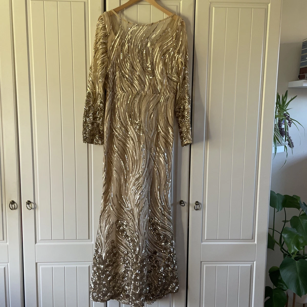 Monsoon Gold Sequin Dress 1980s Richilene Black and Gold Sequined Evening  Dress