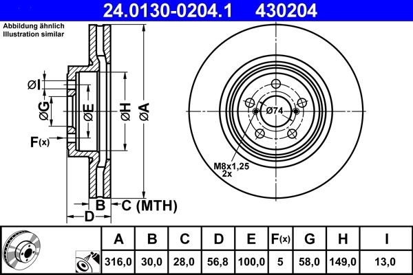 2X Ate 24.0130-0204.1 Bremsscheibe Passend FüR Subaru-image