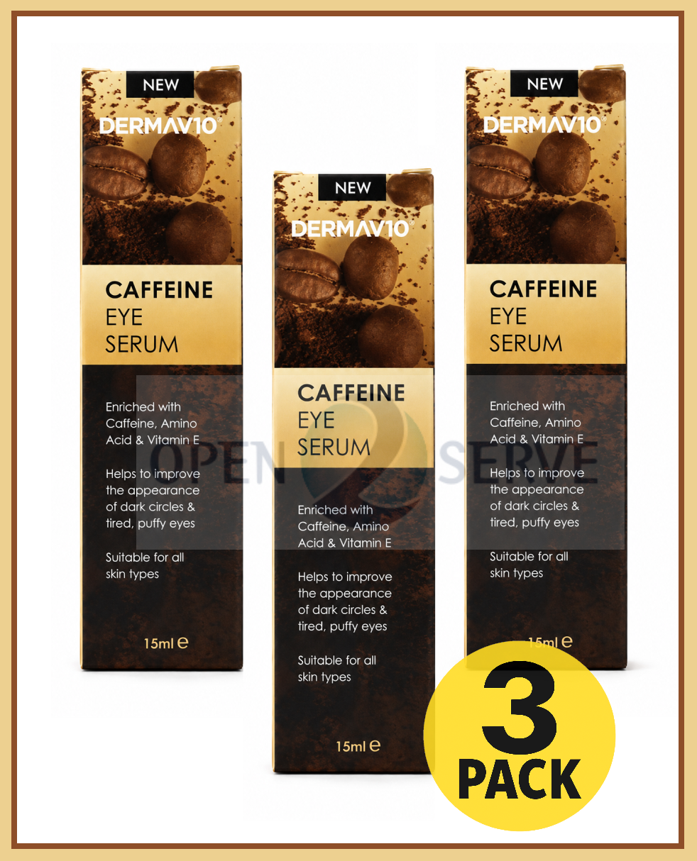 DERMAV10 Caffeine Eye Serum 15ml x3 - Dark Circles Tired Eye Puffiness Treatment