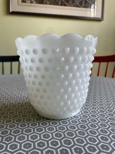 Fire King Oven Ware Hobnail Milk White Vase Planter Pot Vintage MCM