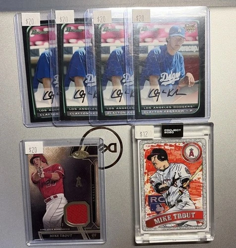 (4) 2008 Bowman Draft Clayton Kershaw RC #BDP26 + 2 Mike Trout Cards!