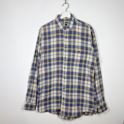 REI Vintage Karo Flanell Hemd Herren mittelblau gelb kariert Langarm Outdoo