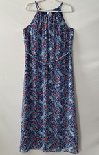 Old Navy Multicolor Floral Bird Maxi Dress Spaghetti Strap Key Hole Halter M