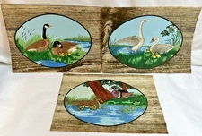 3 EUC vintage Artex/Tri-Chem liquid embroidery paintings of waterfowl, 12"x9"