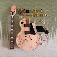 Unfinished 6-string L P DIY Electric Guitar Kit Burl Top Mahogany Neck GD part