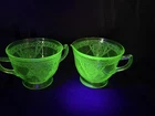 Green Georgian "Lovebirds" Uranium Depression Glass Creamer & Sugar Bowl