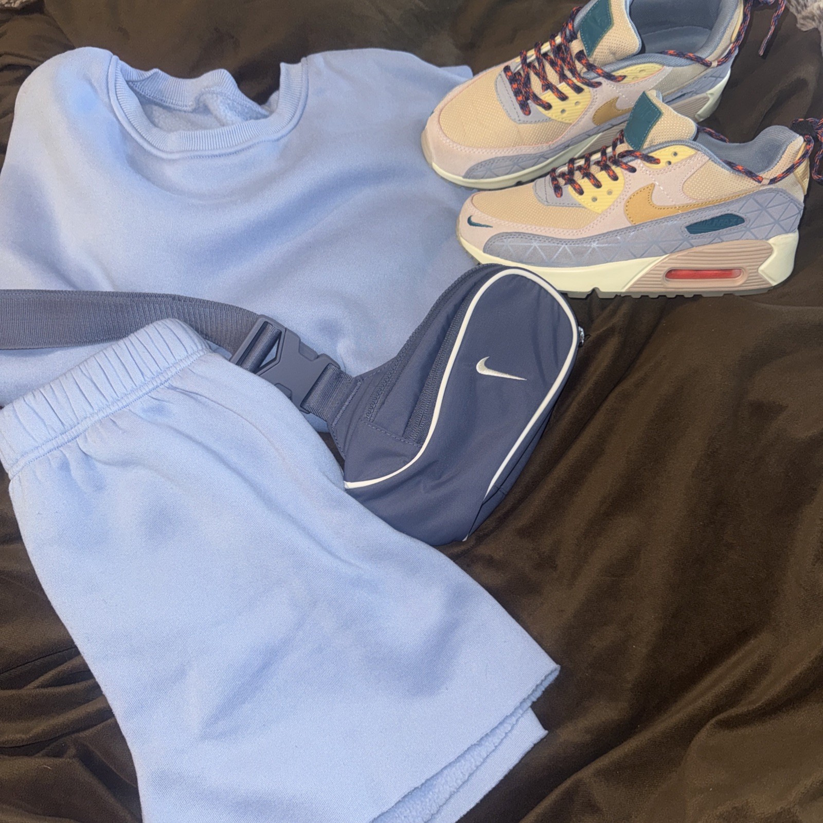 Baby Blue, Matching Shorts And Sweatshirt Set In Size Medium￼