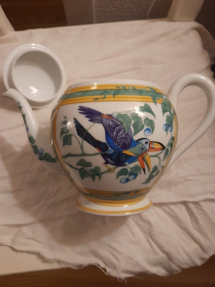 Hermes Kanne Toucans mit Deckel 2 x Benutzt Top Zustand - Bild 2 von 4