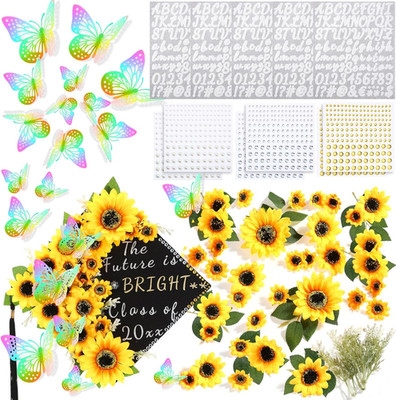 DIY Graduation Cap Decorations Kit Included Faux Flowers 3D Butterfly Self Adhes