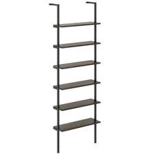 6-tier Ladder Shelf 72 Inches Industrial Wall Mounted Bookshelf Oak