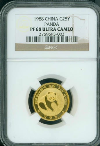 1988-P 25Y 25 YUAN G25Y Chinese PROOF GOLD PANDA 1/4 Oz. NGC PR68 PF68 CHINA
