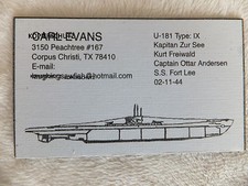 U-Boot VISITENKARTE VON  BESATZUNGSMITGLIED  S.S. FORD LEE DURCH U181 TORPEDIERT