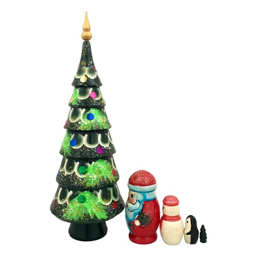 14inch Tall Christmas Tree Santa Nesting Dolls Handcrafted Set for Holiday Gift - Picture 2 of 7
