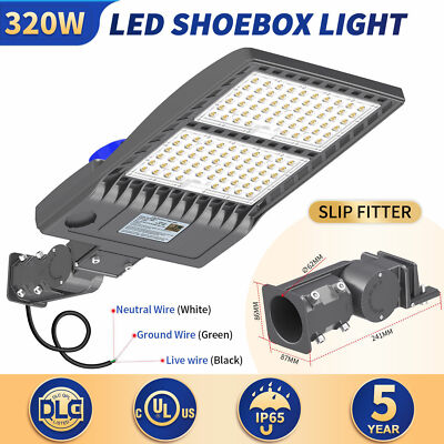 LED Parking Lot Light Shoebox Fixture Dusk to Dawn 320W Street Area Pole Lights