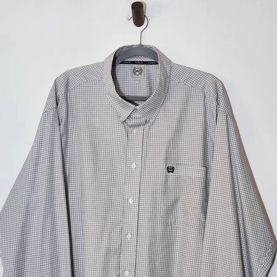 Camisa de vestir Cinch blanca y negra a cuadros con botones talla XXL manga larga Foto 3 de 4