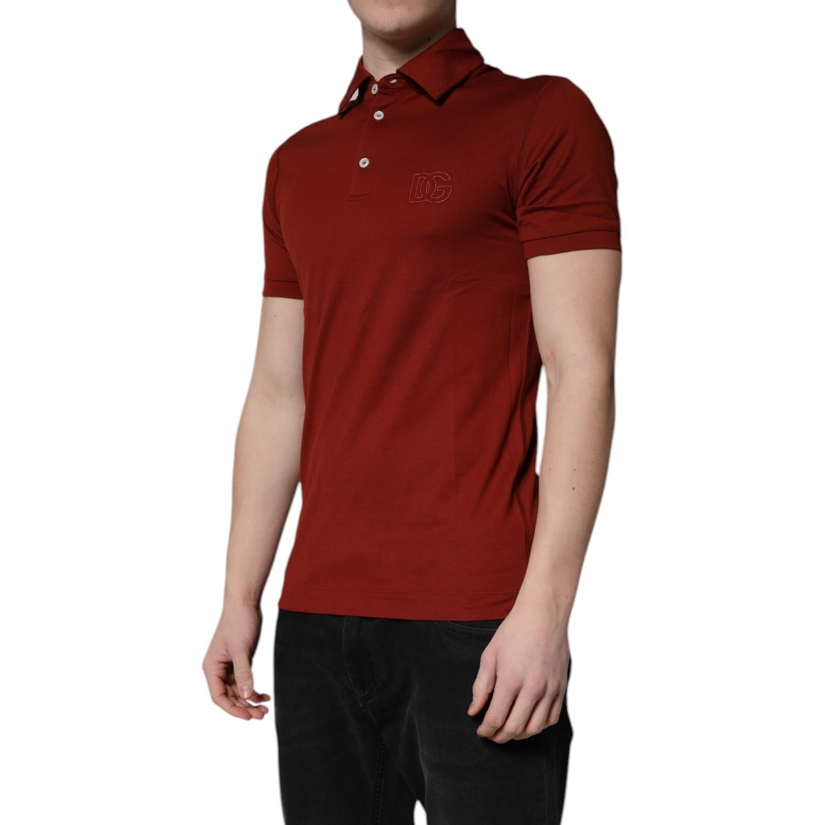 DOLCE & GABBANA T-shirt Red Cotton DG Logo Collared Men Polo IT44