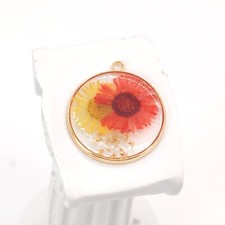 4PCS Gold Tone Real Dry Pressed Flower Resin Round 30mm Charm Pendant GXE1405