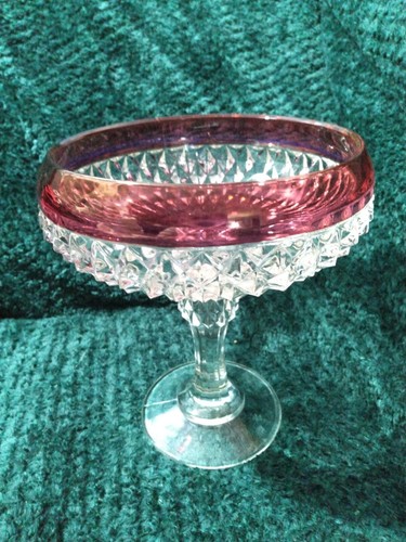 1930s Indiana Glass Cranberry Flash Diamond Point Compote Pedestal - Picture 2 of 8