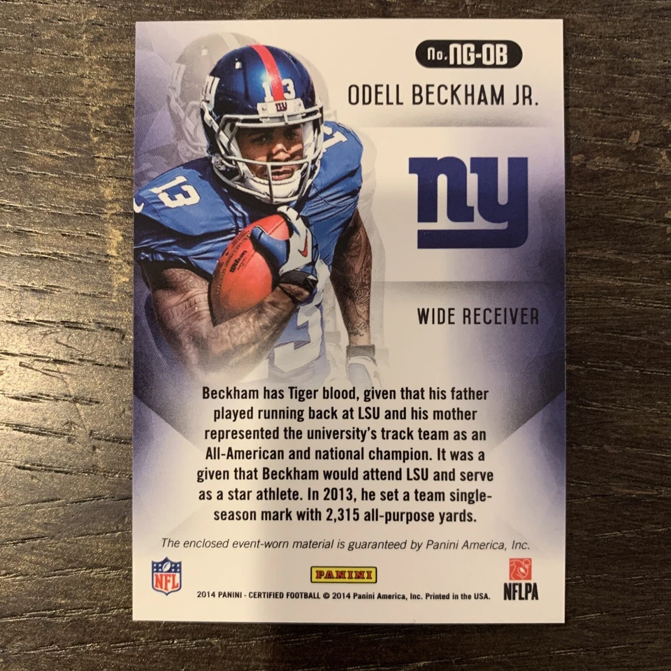 ODELL BECKHAM JR 2014 CERTIFIED NEW GENERATION ROOKIE HOLO JERSEY CARD /299 - Image 2 of 3