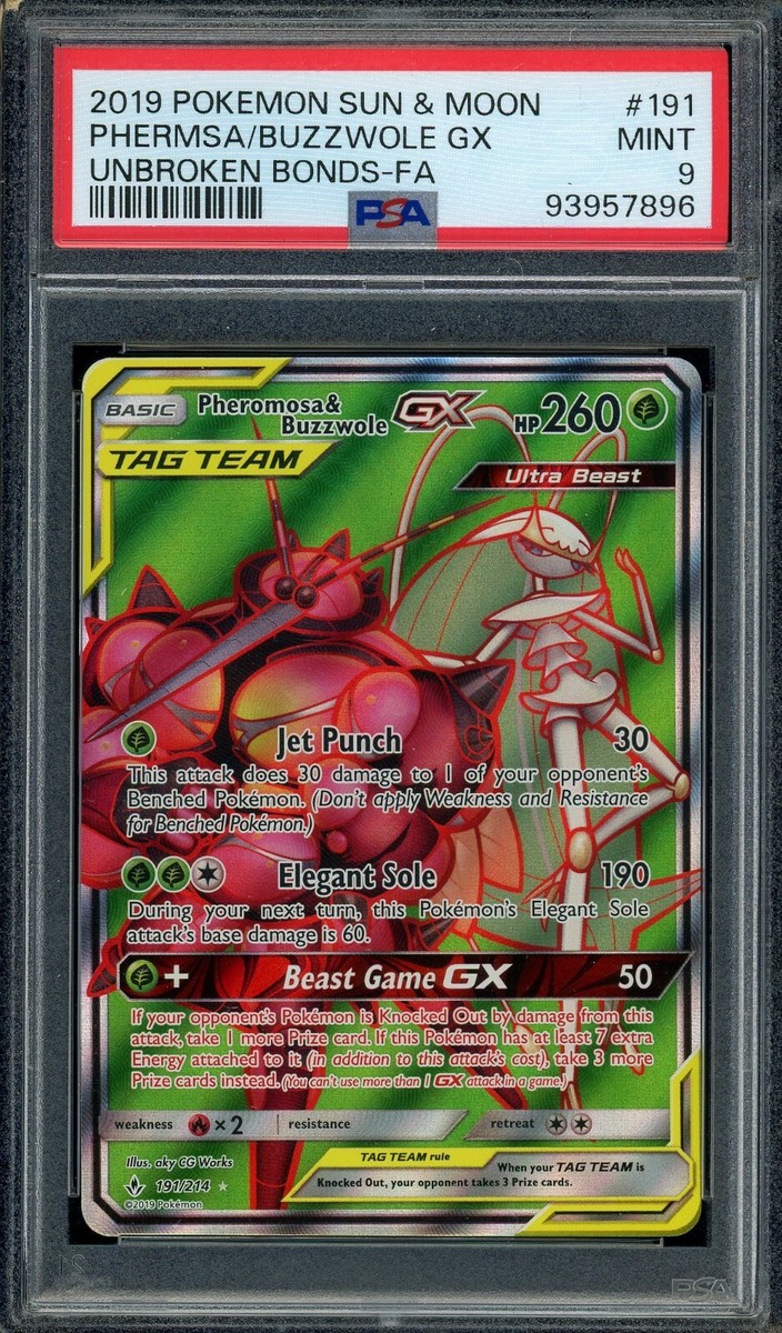 Pheromosa & Buzzwole GX 191/214 SM Unbroken Bonds Full Art PSA 9