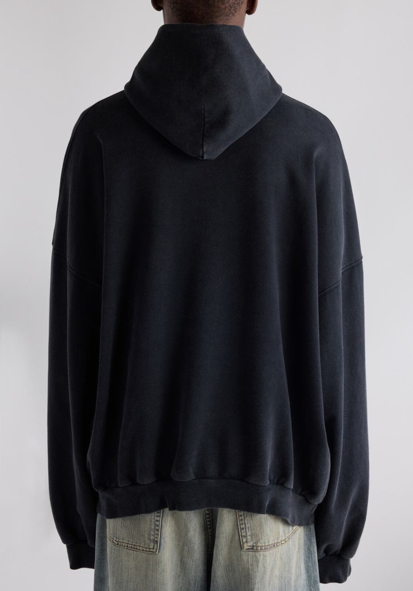 I love Paris & Balenciaga Hoodie Large Fit In Black Faded