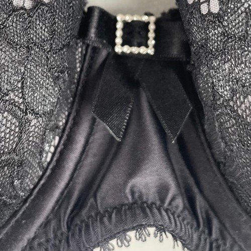 Pleasure State Push Up Bra Sz 10D Black Floral Lace Underwire Padded Rhinestone - Picture 4 of 9