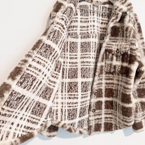 H&M Oversized Checkered Button Up Shacket Shirt Jacket Fleece Outdoor Sherpa XS - Picture 6 of 10